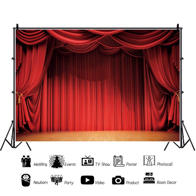 Haoyiyi 10x8ft Red Curtain Backdrops for Stage Backdrop Red Drapes Curtains Panels Swags Window Background Photography Adults Wedding Hall Birthday Music Party Event Stage Show Decoration Photo - Image 2